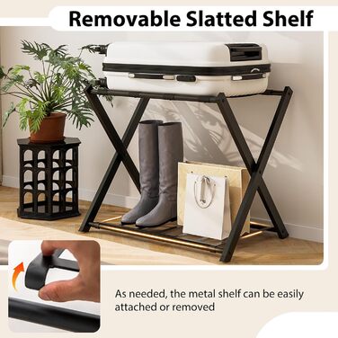 GIANTEX Folding Luggage Rack, 2-Tier, 68 x 43 x 58 cm, Luggage Stand, Metal Luggage Rack, Space-Saving, Luggage Rack for Bedroom, Guest Room, Hotel, Black (2 Pieces, Black)
