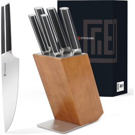 Набір ножів у блоці 13 предметів з нержавіючої сталі з ергономічними ручками, набір кухонних ножів для кухні, дерев'яний блок з шкіряним ремінцем