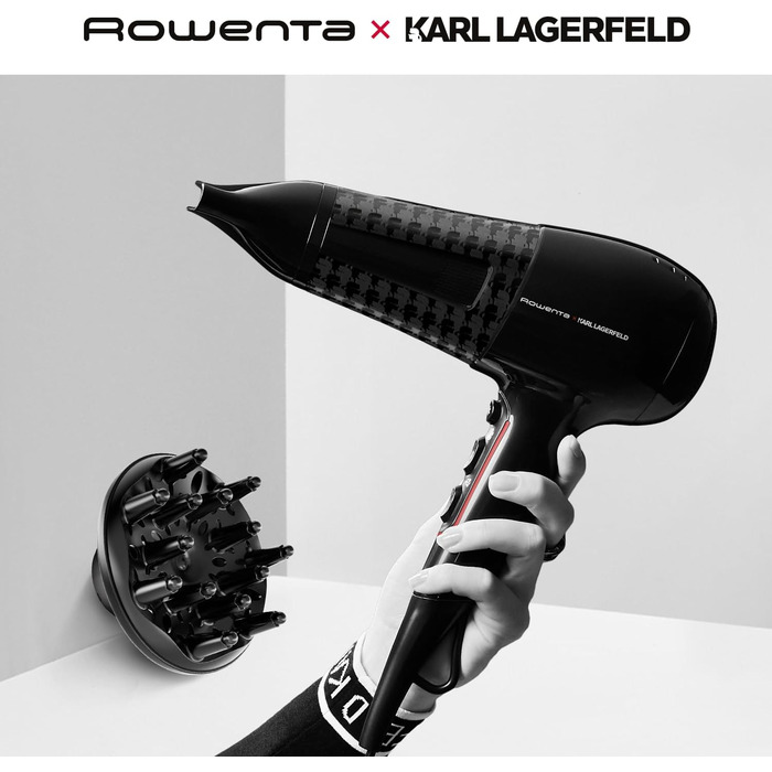 Фен Rowenta x Karl Lagerfeld Studio Dry CV581L: Ефективність та стиль, 6 режимів, Thermo Control, чорний/червоний