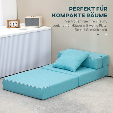 HOMCOM Folding Sleeper Chair 2-in-1 Folding Chair with Bed Function Recliner Chair with Pillow Guest Bed with a Load Capacity of up to 100 kg Blue
