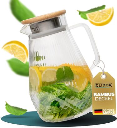 Water Carafe I 1.5 Liter I Reinforced Glass Thickness I Carafe Suitable for Hot & Cold Drinks I Drip-Free Spout I Modern Glass Carafe I Glass Teapot I Robust Glass Carafe with Lid