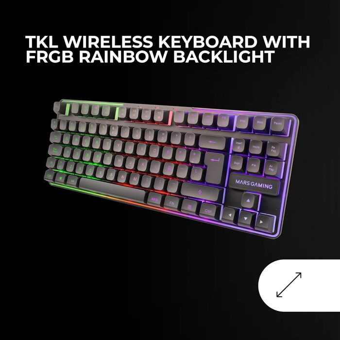 Mars Gaming MCPWTKL: Бездротове ігрове комбо TKL клавіатура + миша з RGB підсвічуванням, 3200DPI, HUANO-Switches, чорний, португальська мова