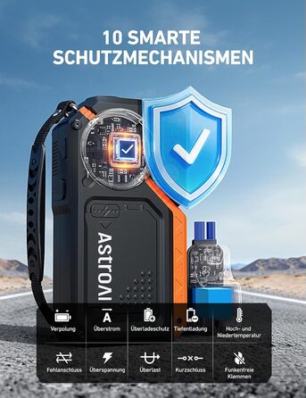Powerbank для авто AstroAI з пусковим струмом 8000А та компресором 150PSI оранжевого кольору