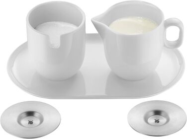 WMF Barista Sugar Bowl & Cream/Milk Pitcher Set - 130ml & 170ml - Porcelain with Lids and Saucers - Dishwasher Safe