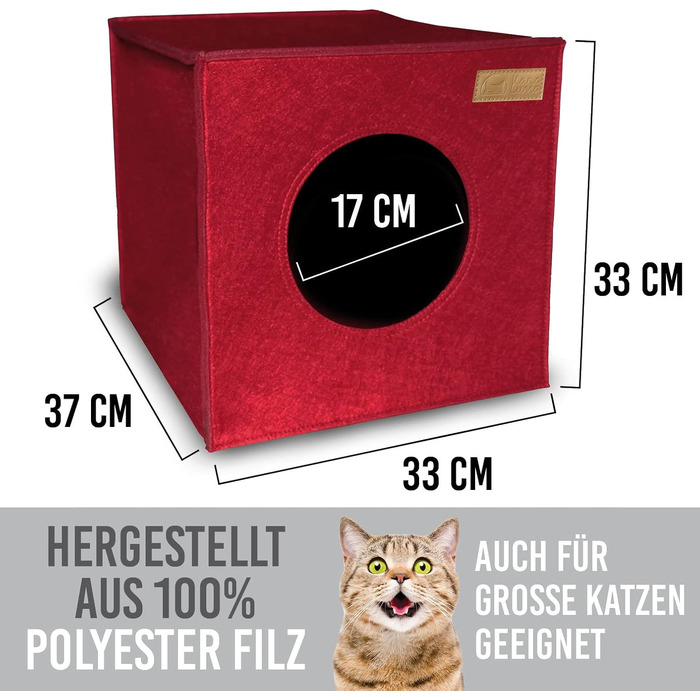 Кігтечка-будиночок для котів з фетру для полиць IKEA Kallax/Expedit, червона, для 2 котів