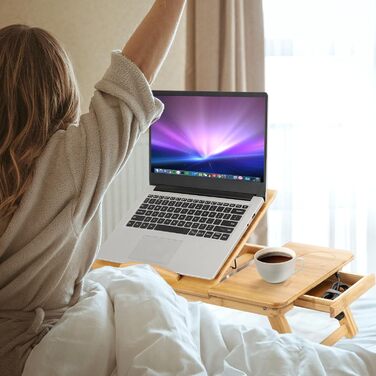 Столик для ноутбука 50x30 см з бамбука з ящиком та вентиляційними отворами | Столик для ліжка, колін