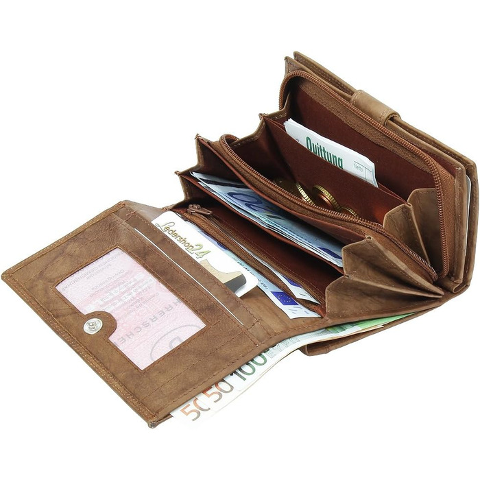 Ledershop24 RFID Women's Leather Wallet, Women's Cardholder, Women's Purse - Long Natural Leather - Gift Set + Exclusive Key Chain