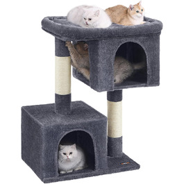 Feandrea Cat Tree, 84 cm Cat Tree, L, Cat House for Large Cats up to 7 kg, Large Platform, 2 Cat Caves, Sisal Posts, PCT61W (XL (68 x 48 x 101 cm), Smoke Gray)