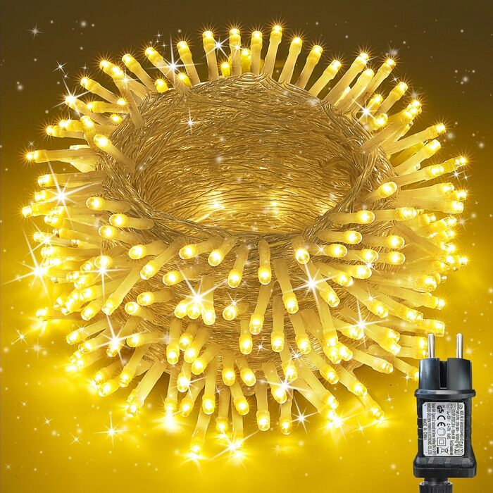 Гірлянда світлодіодна зовнішня 10м, 350 LED, тепле біле світло, з таймером, вологостійка, 8 режимів, для декору саду, дому, ялинки на Новий рік