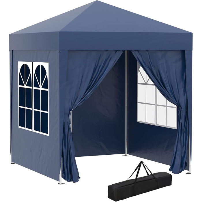 Outsunny 2x2m (6.5 x 6.5ft) Waterproof Pavilion, Pop-up Folding Canopy with 4 Side Walls, Drainage Holes Windows, Foldable Party Tent UV 30+, Garden Tent with Carrying Bag, Garden Pavilion for Patio, White (Blue)