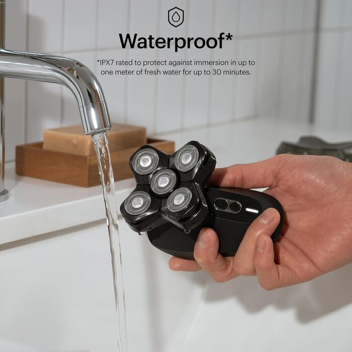 MANSCAPED® The Dome Shaver™ PRO Head Shaver for Men, 5 rotating SkinSafe® blades with FlexAdjust Technology, waterproof, USB-C/Inductive charging, battery-powered, travel lock
