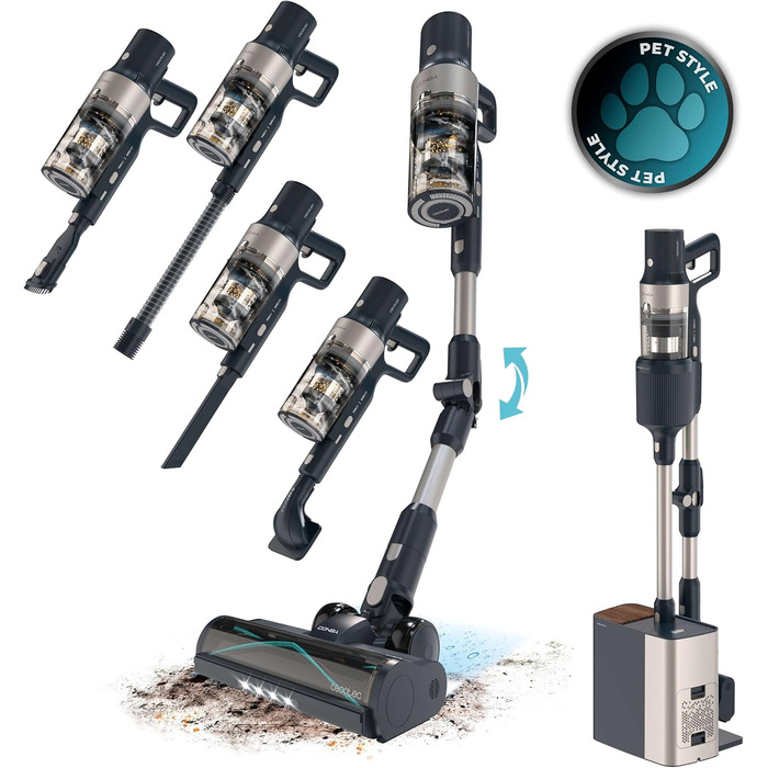 Бездротовий пилосос Cecotec Conga Rockstar 5500 Hurricane Station Flex Max: 220AW, 700W, станція самостійного очищення, 90 хв роботи, антизаплутувальна щітка, гнучкий шланг, циклонна технологія