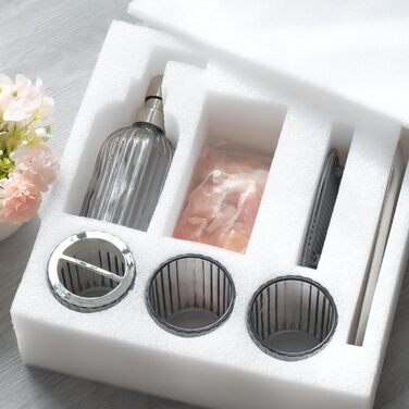 Umimile Bathroom Accessories Set, 6-Piece, Green Glass, Complete Toothbrush Holder, Cup, Lotion Dispenser, Soap Dish, Vanity Organizer, Aromatherapy Cup for Apartment, Bathroom Decor (Black, 6 Pcs Bathroom Set)