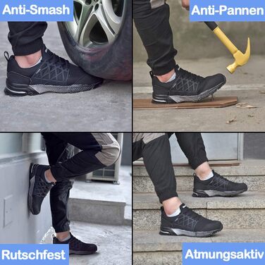 Робочі черевики SUADEX: дихаючі, з металевим носком, для чоловіків та жінок, чорні, розміри 37-48 EU