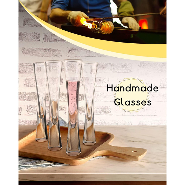 Набір з 2 склянок для шампанського 145 мл, склянки з кришталю, для шампанського, просекко, лікеру, ручної роботи, прозорі