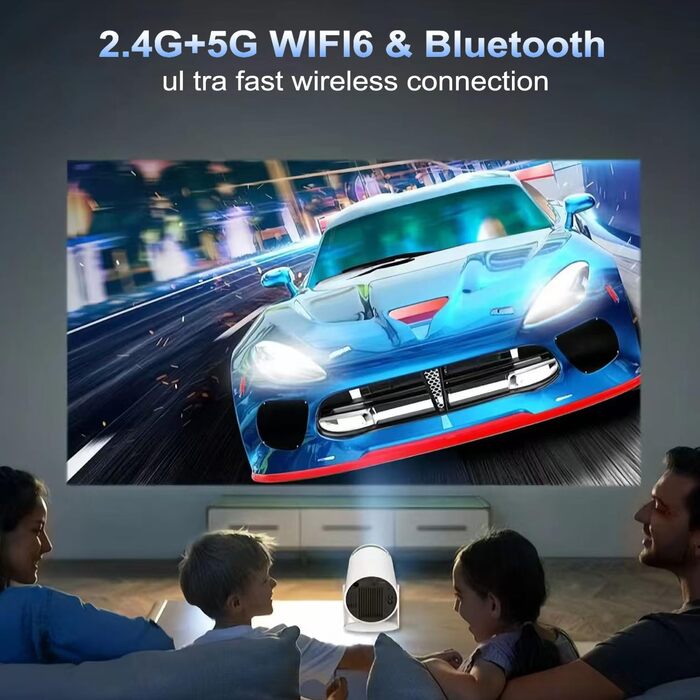 Міні-проектор Video-Beamer 4K/1080p Full HD з WiFi 6, BT5.2 та автоматичною корекцією трапецеїдальних спотворень. Сумісний з Android, Netflix, HDMI, USB, PS5. Ідеальний для домашнього кінотеатру.