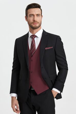 Жилет для чоловіків HISDERN: формальний, елегантний, бавовна, однотонний, V-подібний виріз, з кишенями, для весілля, вечірки, бізнесу (бордовий, розмір M)