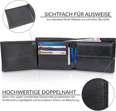 TRAVANDO Wallet for Men - Large, TÜV RFID Certified, Bi-Fold Wallet with 13 Card Slots, Coin Pocket, Oslo Wallet