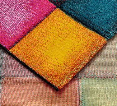 Monde Deluxe Living Room Carpet, Hand Carved, Short Pile, Colorful, Multicolored, Blue, Red, Brown, Green, Grey, Checkered, 80 x 150 cm, Multicolored