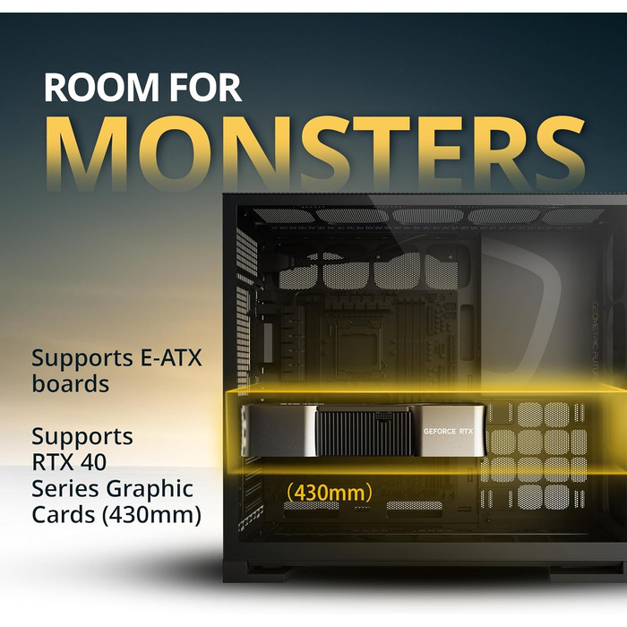 Корпус для ПК Geometric Future M5 Vent Mesh, Mid Tower, E-ATX/ATX, Чорний/Жовтий, Mesh Front Panel, Підтримка 420/360 радіатора