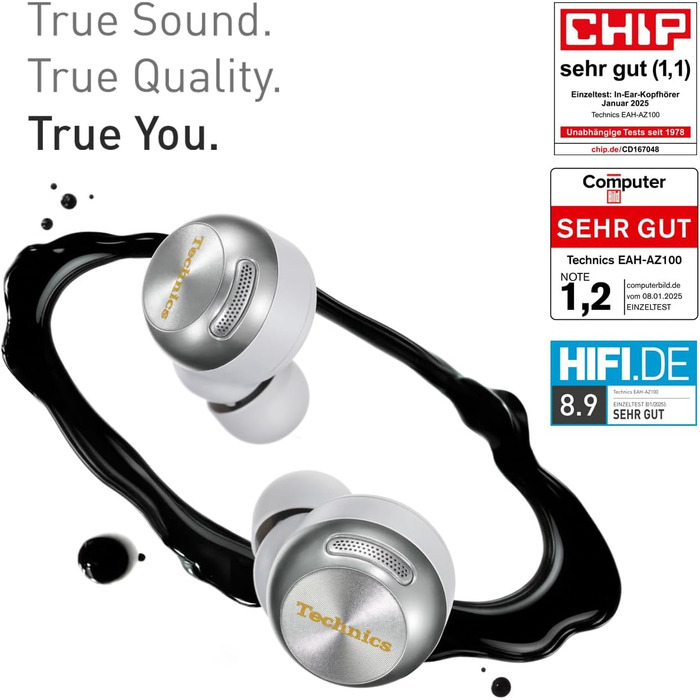 Technics EAH-AZ100E-S Бездротові навушники з активним шумозаглушенням, 10 мм драйвер, Multipoint Bluetooth, AI Voice Focus, срібного кольору