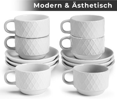MIAMI – 6 x 75 ml Espresso Cups/Espresso Cup Set with Stand Stoneware Ceramic - Palmanova Collection (White)