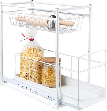 International Household Telescope Drawer - Kitchen Cabinet Drawer for Kitchen Cabinets from 30 cm Width, Storage Basket Drawer Installation, Telescope Basket for Kitchen Cabinet, made of Metal (white)