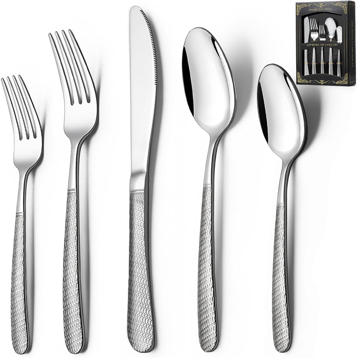 Набір столових приборів Deedro, 40 предметів, з кузовим оздобленням, нержавіюча сталь, міцний, на 8 осіб, безпечний для їжі, для дому та ресторану, з дзеркальним блиском