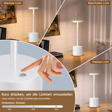 Бездротова LED лампа SLSMD для столу з акумулятором 5000mAh, регульована яскравість, USB-зарядка, для дому та відпочинку (2 білих світлодіода)