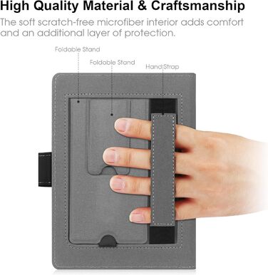 Чохол для Kindle, Kobo, Pocketbook, Tolino, Sony eReader (6.8'') - шкіряний, зі стійкою, чорний