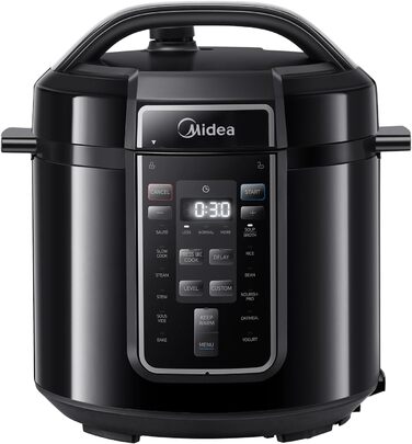 Midea Electric Pressure Cooker 9-in-1, 12 Presets Instant Multi-Cooker Non-Stick Pot Yogurt Maker Rice Cooker Slow Cooker Sauté Steamer Stainless Steel Inner Pot, 6 Quarts Black 6 Liters