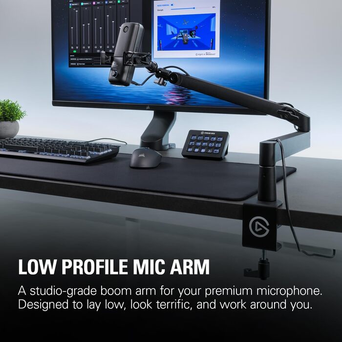 Elgato Wave Mic Arm LP White - Мікрофонна стійка Elgato Wave з низьким профілем, білий колір, для подкастів, стрімінгу, геймінгу та офісу