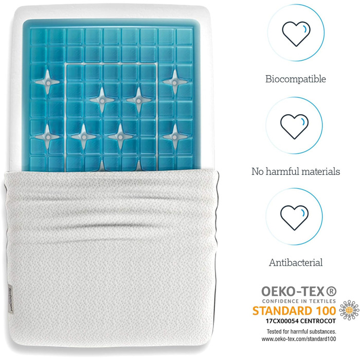 Technogel® Deluxe Orthopedic Neck Pillow – Patented, Free of Harmful Substances & Certified - Cervical Gel Pillow for Back & Side Sleepers incl. Pillowcase 66x40x09 cm 9 cm Height