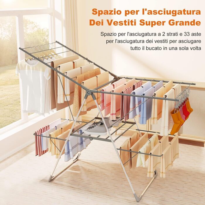 Стійка для сушіння білизни Innotic, 3 яруси, складна, сірого кольору