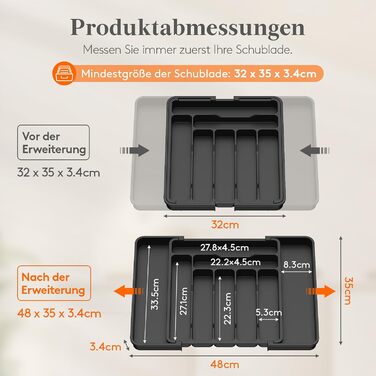 Органайзер для столових приборів Lifewit в шухляду, розсувний, 7-9 відділень, 35-48 см, чорний