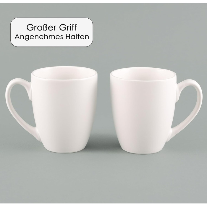 Hansekitchen Coffee Mug Set Large – Coffee Cups made of high-quality and sturdy ceramic, large handles, large mugs (White, Set of 6)