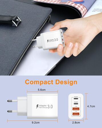 Мережевий зарядний пристрій USB C на 40W з 4 портами, PD3.0, для iPhone, iPad, Samsung, білий