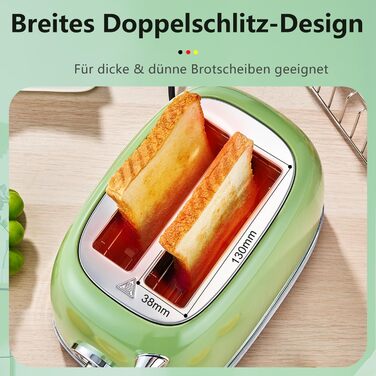 Електричний чайник та тостер-сет Retro з нержавіючої сталі, 2200 Вт, 1.8 л, для чаю, кави, дитячого харчування, без BPA, зелений