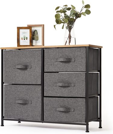 Monter Chest of Drawers, Narrow Chest of Drawers, Cabinet with 5 Large Drawers, Fabric Drawer Organizer, Clothes Storage, Storage Cabinet, 85x30x70cm, Sturdy Metal Frame, Grey