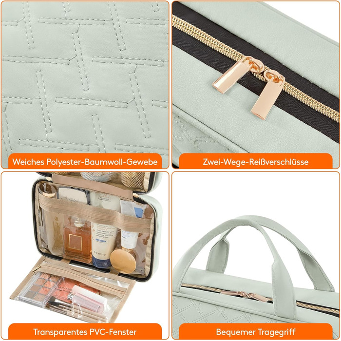 Жіноча дорожня косметичка Lifewit з гачком, велика органайзер для косметики, прозора косметичка для подорожей, м'ятно-зелена