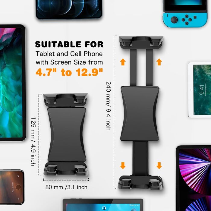 Утримувач для планшета в авто, 360° поворотний, універсальний, для iPad, iPhone, Galaxy, 4.7-12.9 дюймів