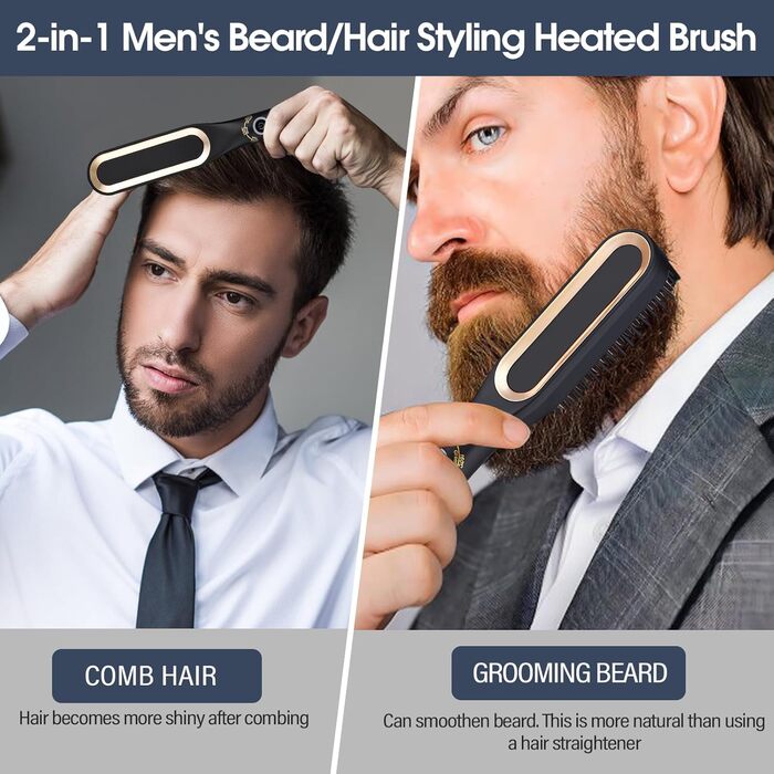 Електричний випрямляч для бороди чоловічий, міні-щітка для випрямлення бороди та волосся, 3 температурні режими (160°C-220°C), 3D-щітка