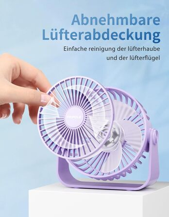 USB-настільний вентилятор TriPole: 3 швидкості, регульований, сильний потік повітря, 360° оберт, кабель 1,5 м, портативний міні-вентилятор (фіолетовий)