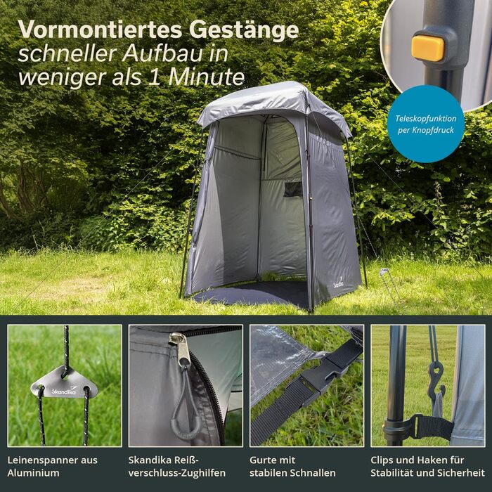 Skandika Camping Shower Tent | Changing Tent with 210cm Height, Silver-Coated, Private, Separate Ground Sheet, Coverable Window with Mosquito Net, Shower Attachment | Toilet Tent (Quick Setup)