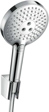 Hansgrohe Raindance Select S 120 Showerhead incl. showerhead holder, White/Chrome (3 spray patterns, set with 1.25m shower hose, Chrome)