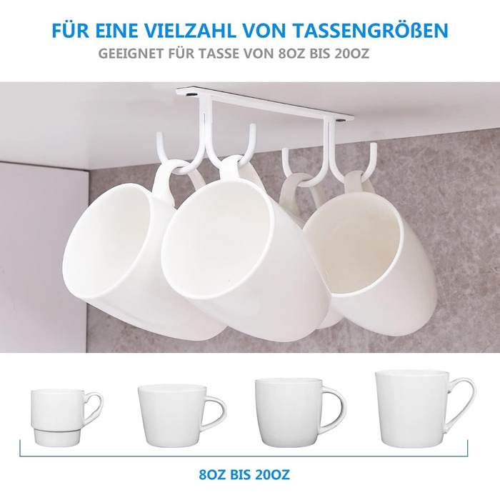 Тримач для чашок під шафу FOMANSH - 12 гачків, білий. Підійде для кухні, бару, кафе.