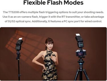 Спалах для камери Godox TT520III, швидка зарядка 1.8с, 400x потужність, сумісний з Canon, Nikon, Panasonic, Olympus, Pentax (без TTL)