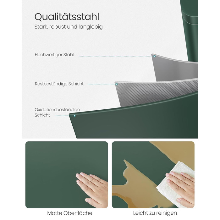 Відро для сміття SONGMICS 50 л, з педальним механізмом, сталеве, з м'яким закриттям, для кухні (Vintage Green)