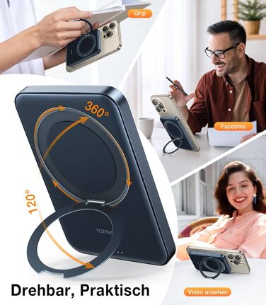 TORRAS MiniMag Qi2 Powerbank 10000mAh: магнітичний повербанк з підтримкою MagSafe, 30W USB-C, 15W бездротова зарядка для iPhone 12-17, AirPods, сірий титан