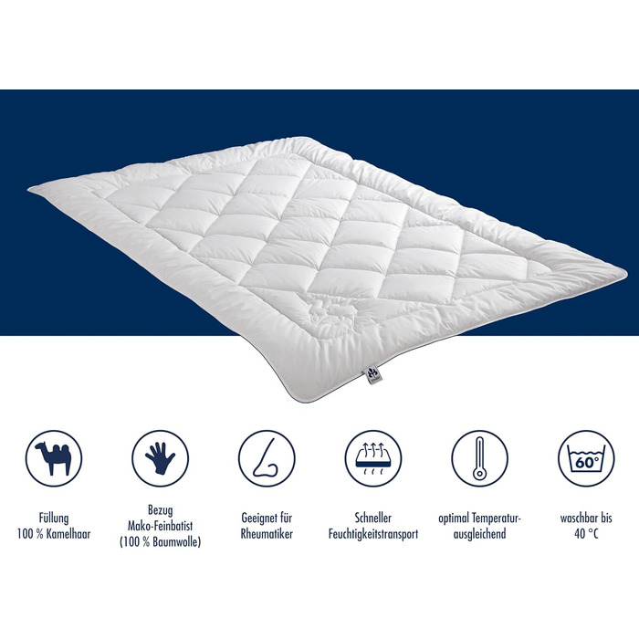 Irisette Kamel Warm Duo Winter Blanket - Made in Germany - Duo duvet made of camel hair for winter, 135 x 200 cm, white, Öko-Tex certified 135x200 cm Duo Single